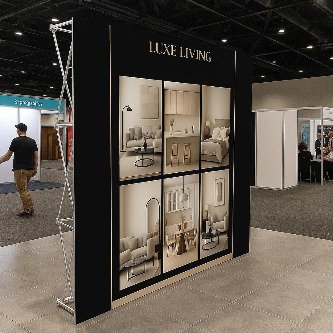 Straight Pop Up Exhibition Backdrop Stand With Printed Magnetic Graphics