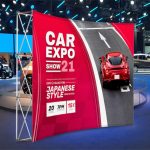 3m x 3m Curved Pop Up Exhibition Backdrop Stand With Printed Fabric Graphics