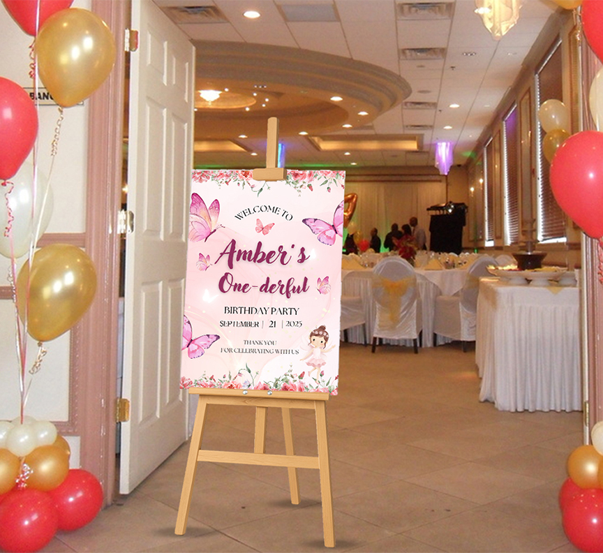 Wooden Easel With Printed Board And Sign